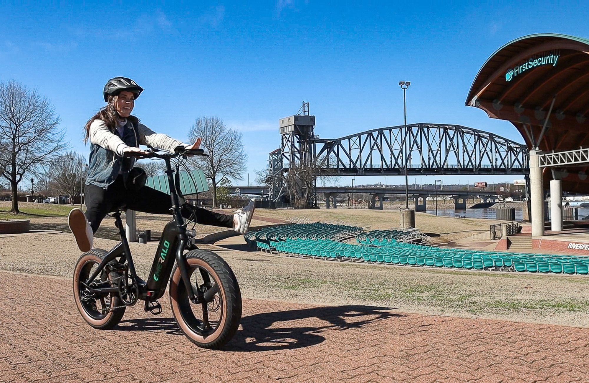 Woman having fun on the Emerald Fold ebike