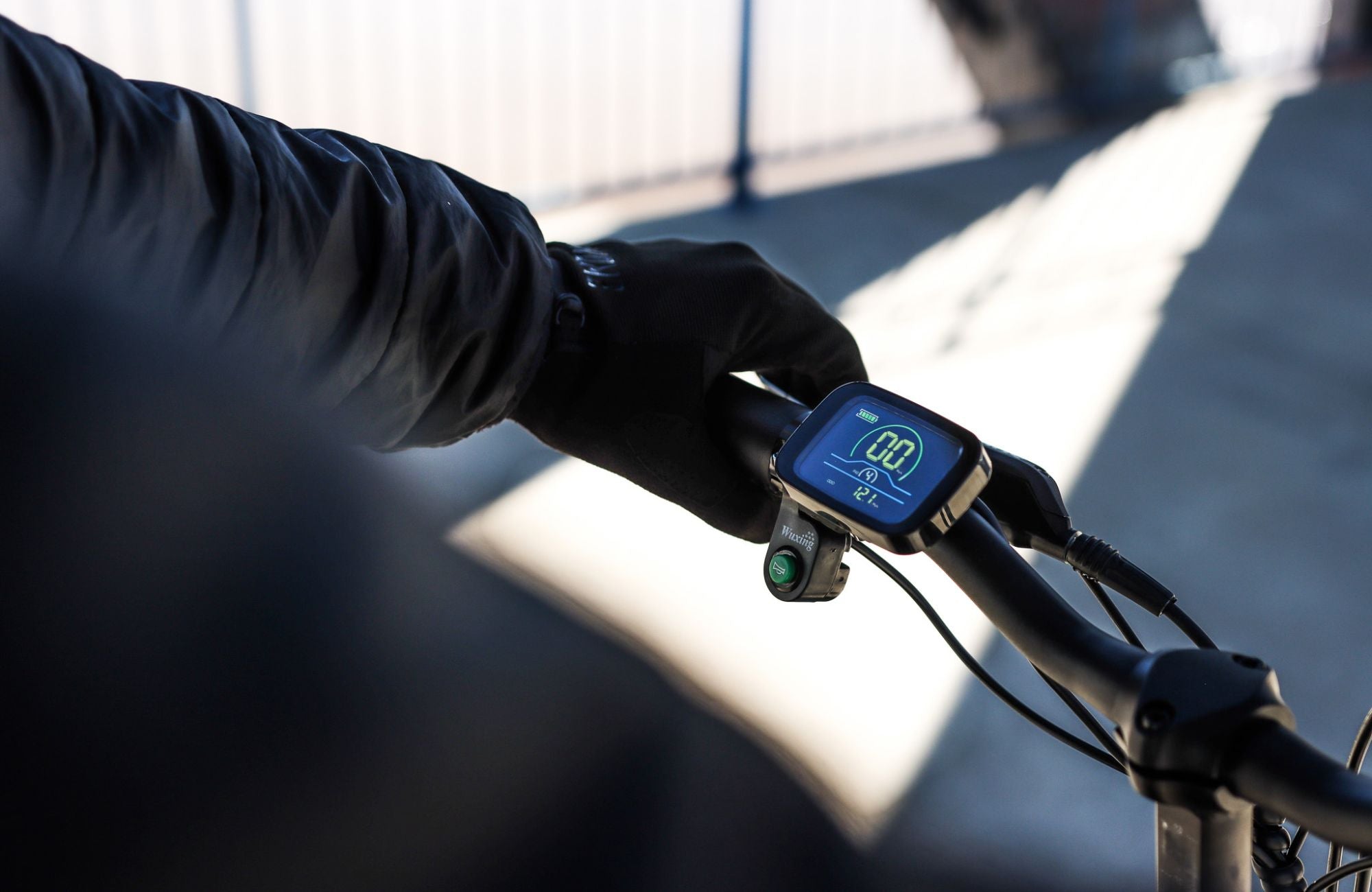 Man checking Emerald Ebike display for safety purposes