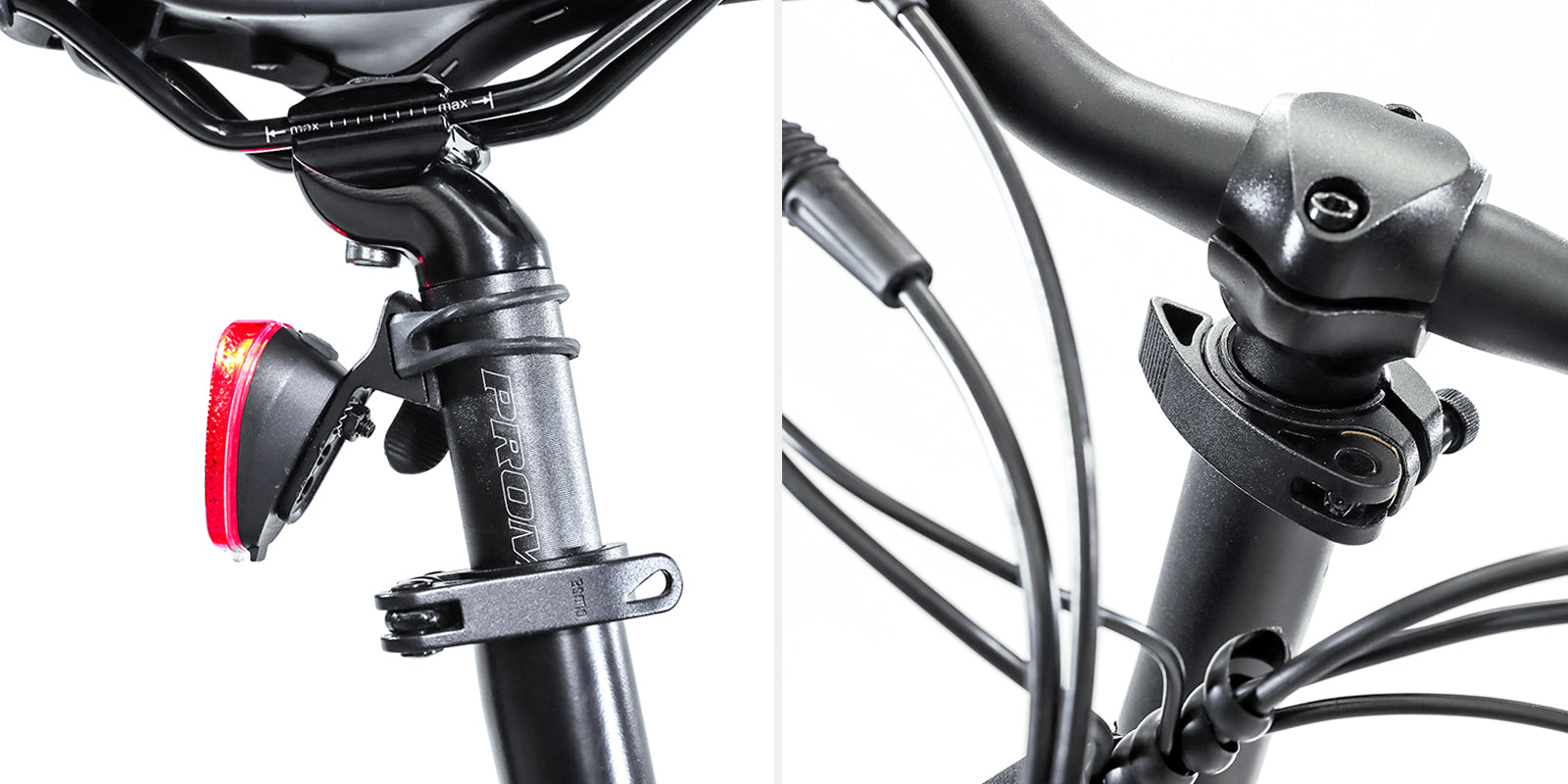 Showing off the Emerald ebike's adjustable seat and handlebar.