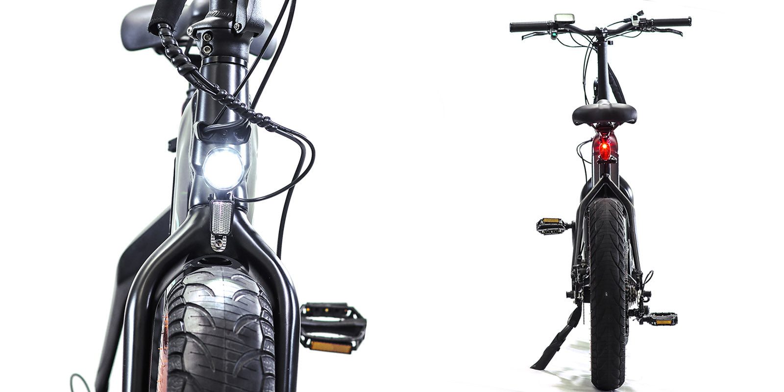 Showing off the Emerald ebike's front and back.