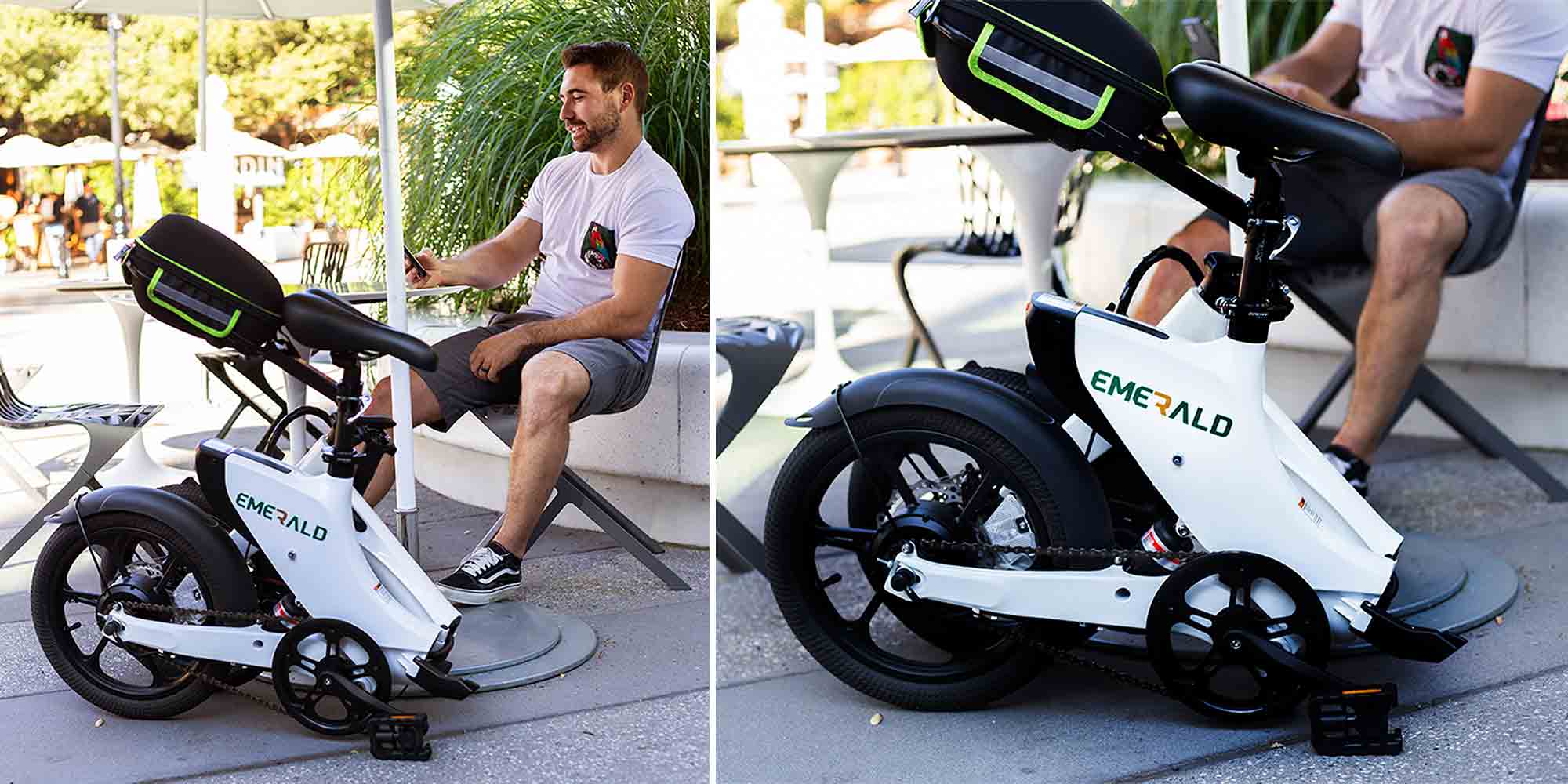 Sitting outside with the emerald fold ebike