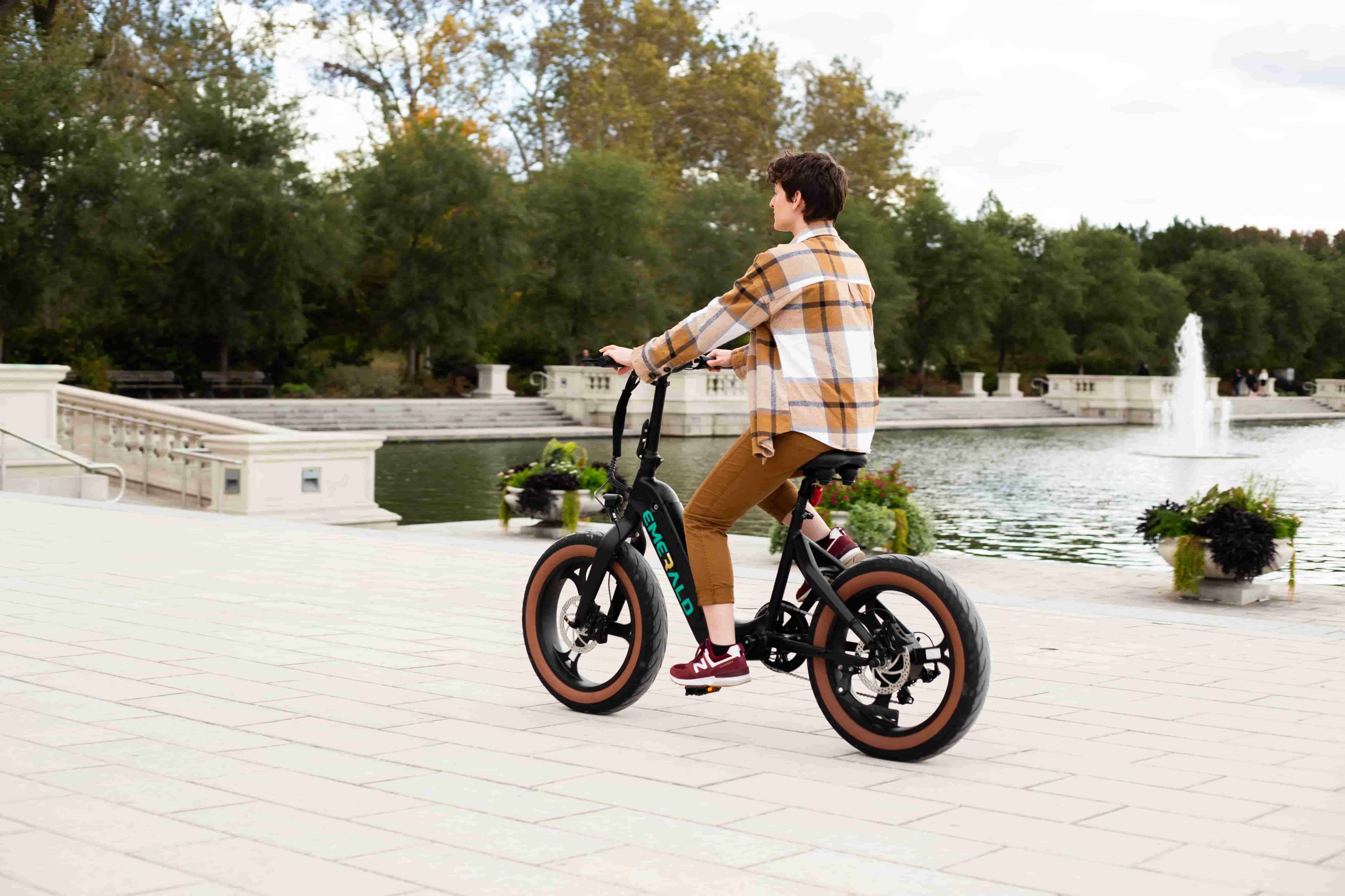 Person riding Emerald Ebike during the fall weather