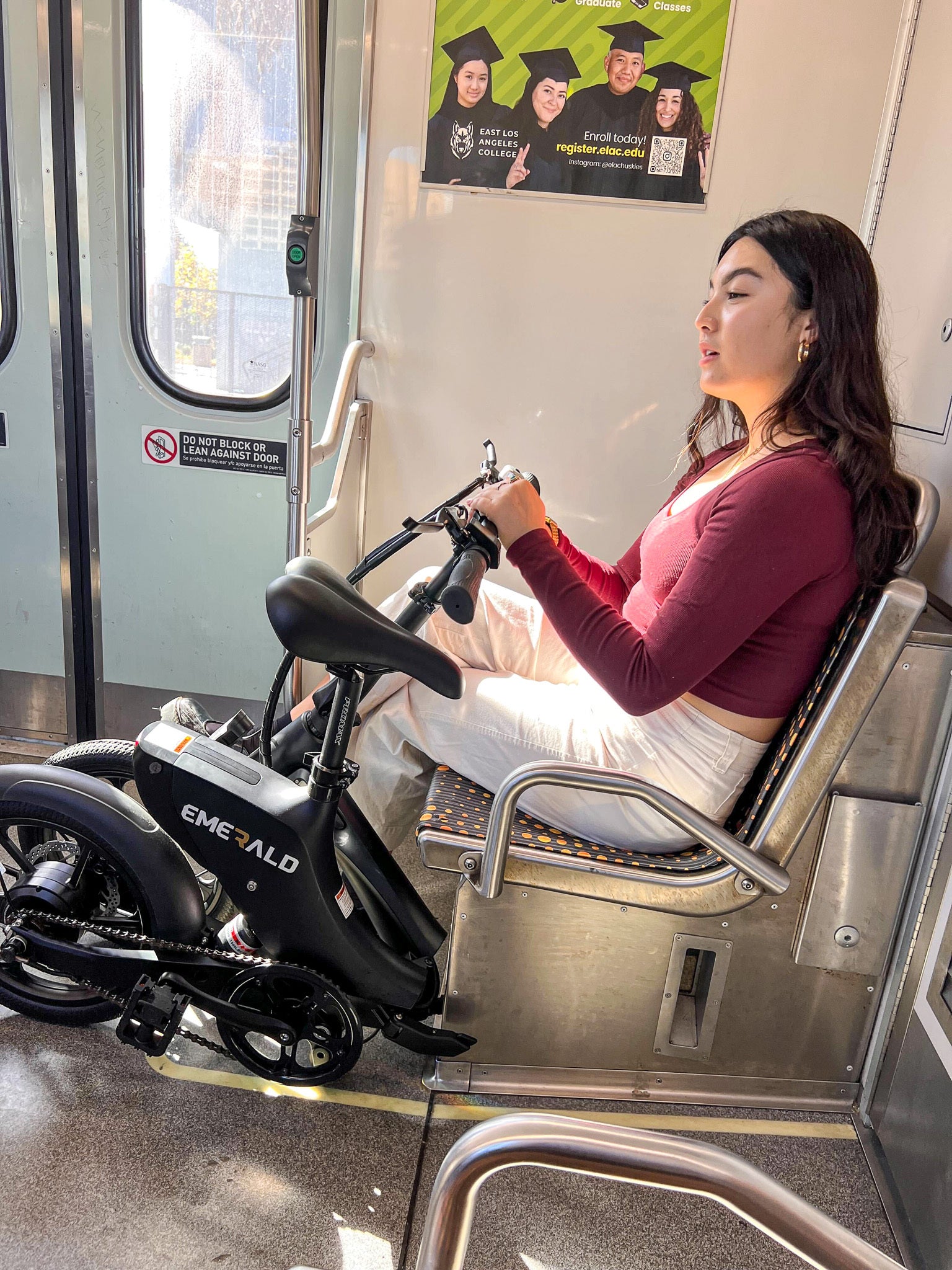 Woman commuting with her electric bike