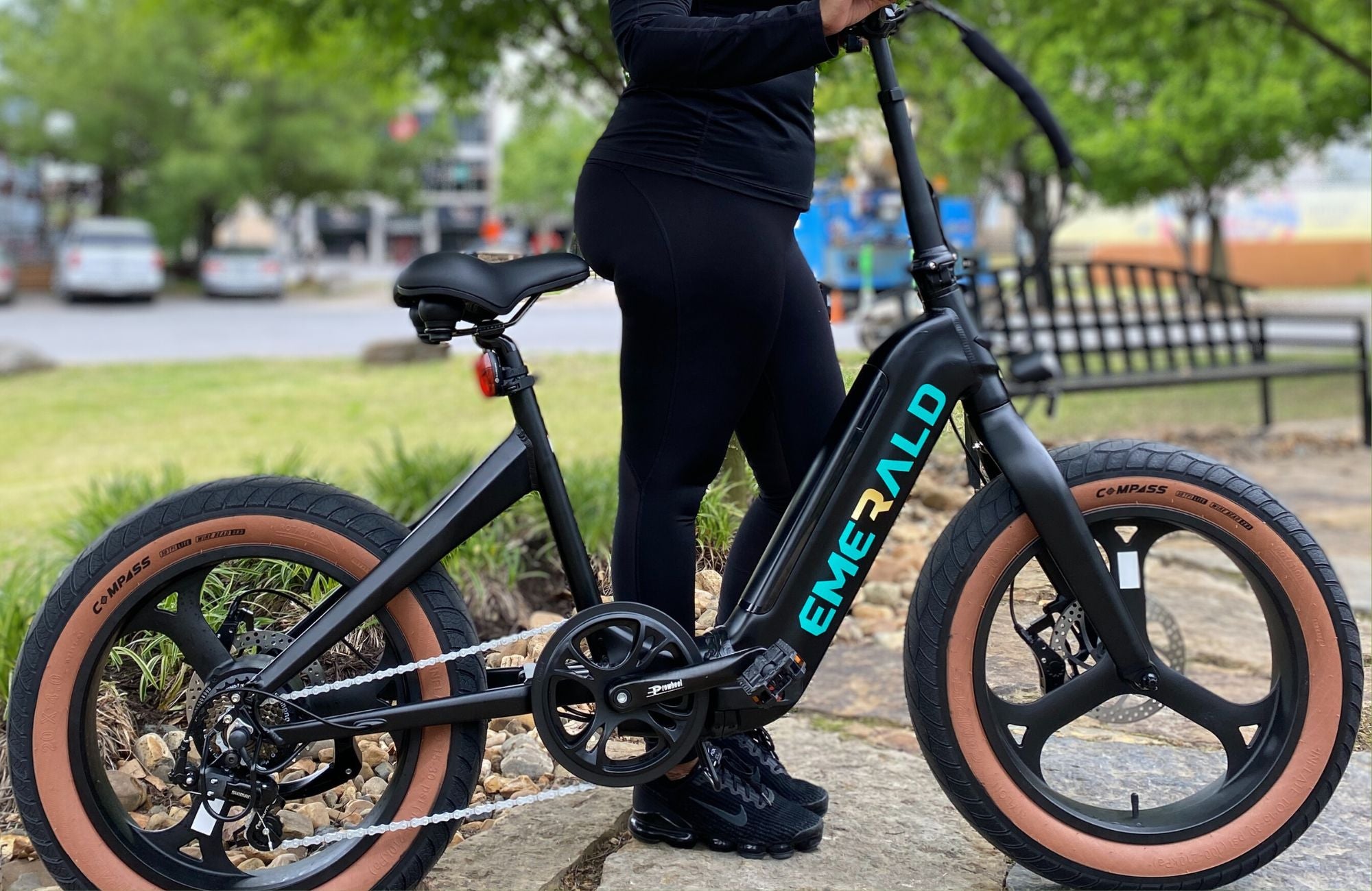 Woman riding affordable Emerald ebike