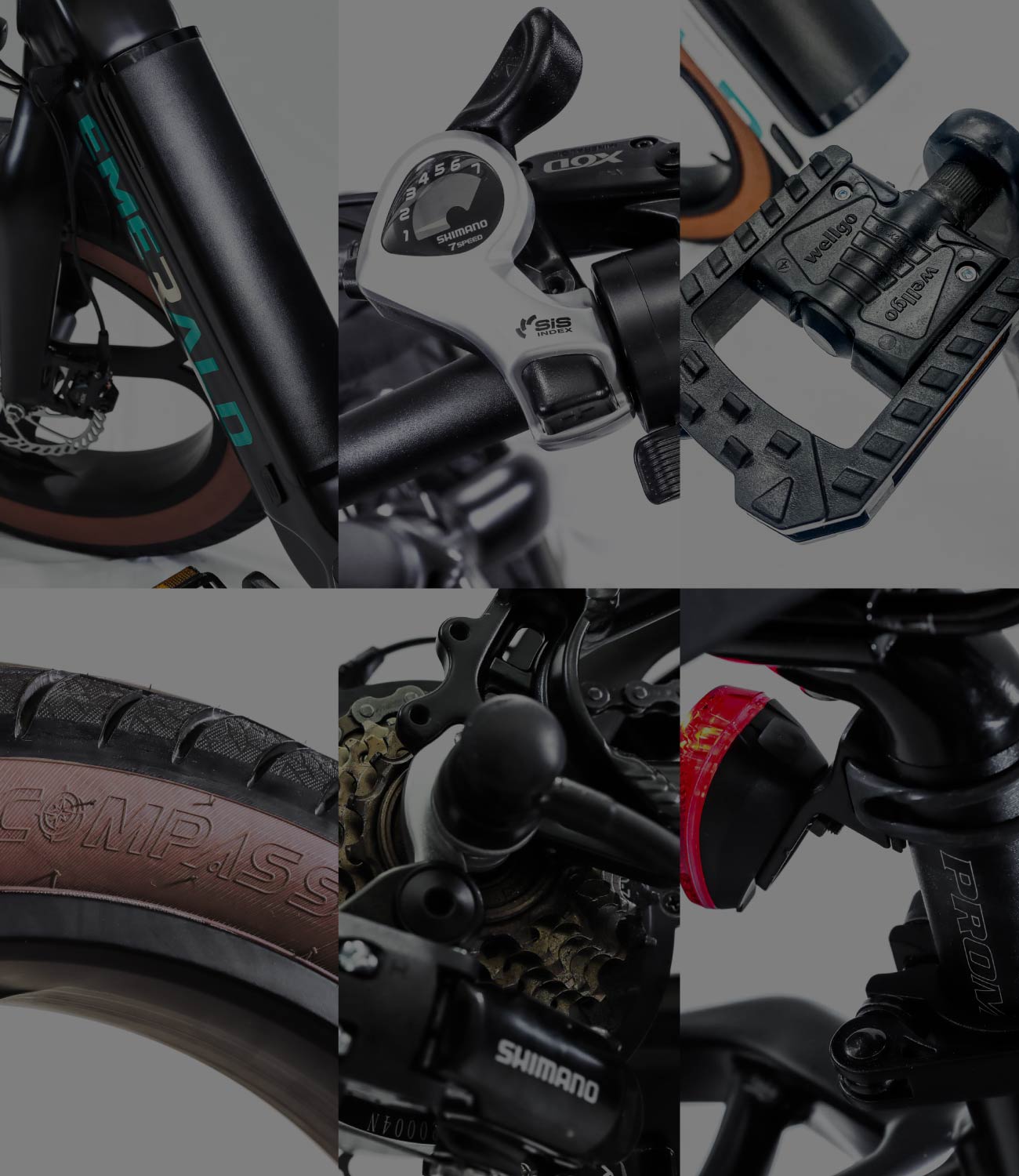 Detailed image of emerald e-bike premium parts.