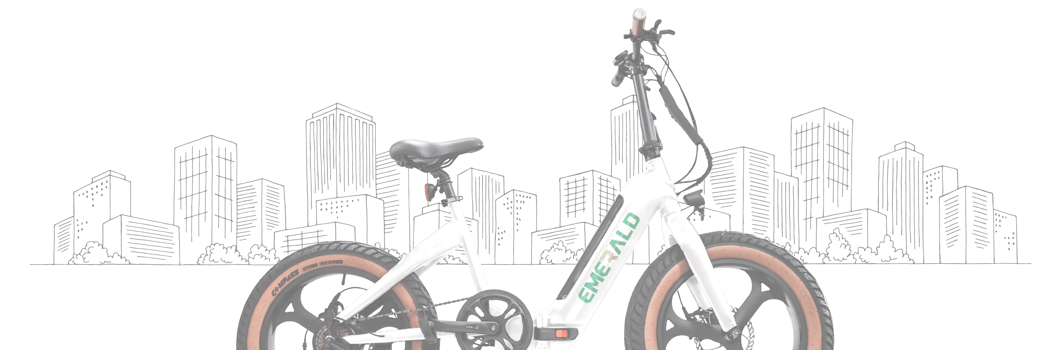 black version of the emerald ebike in front of a sketch of a city